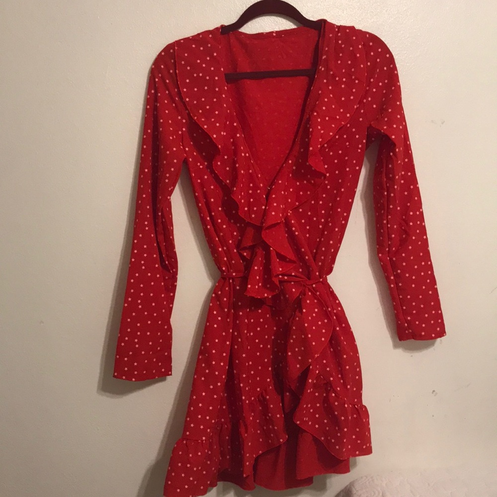 Mini, long sleeve red dress
